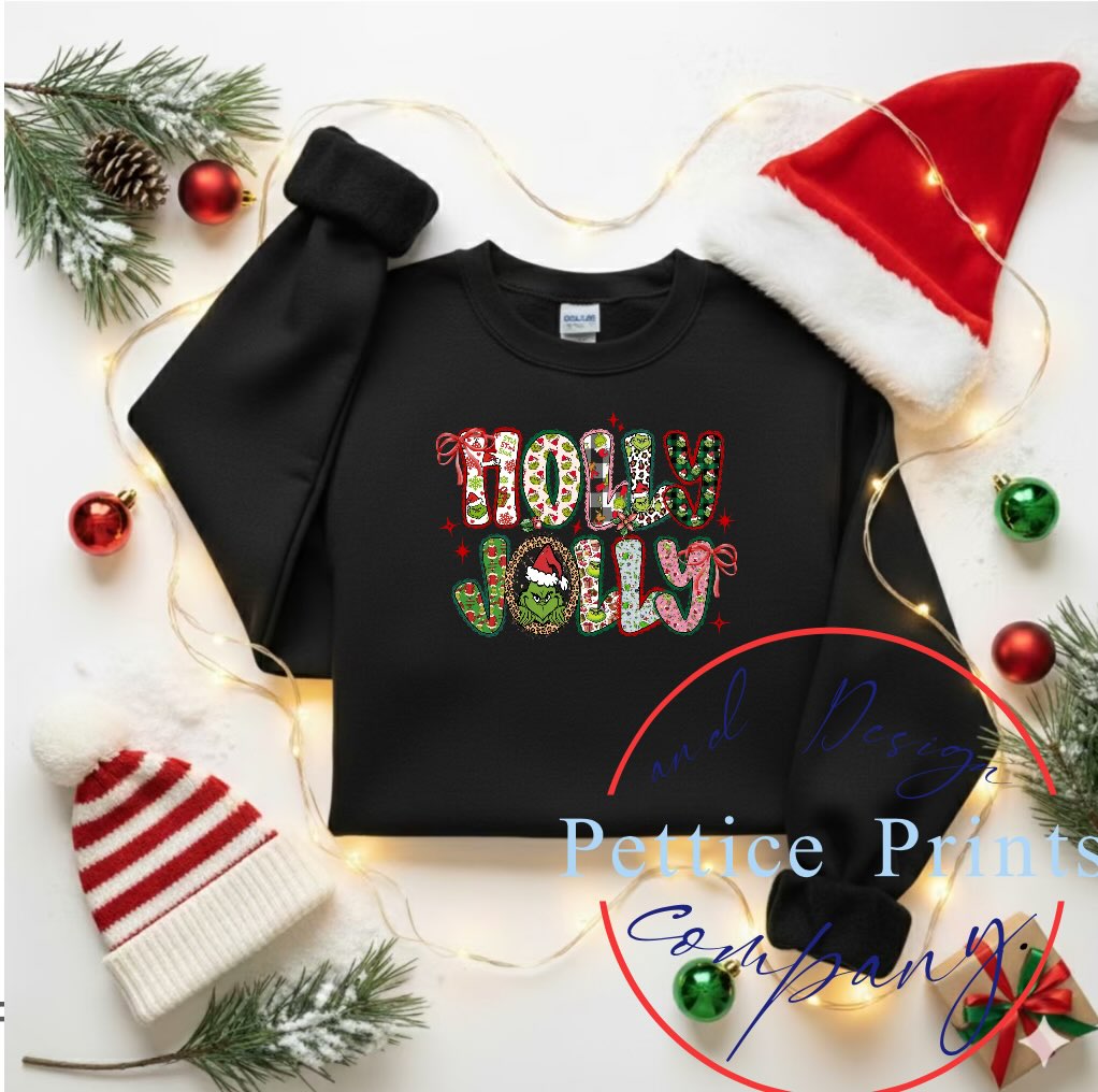 Christmas Grinch "Holly Jolly" Patterned Crewneck